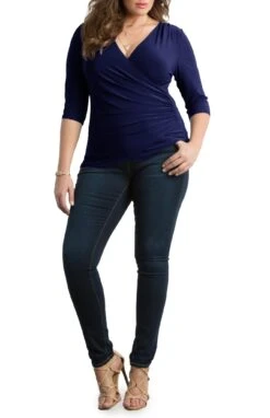 Plus Size Faux Wrap Top - Flattering 3/4 Sleeve Draped Blouse -Dressbarn Store femme fatale faux wrap top plus 940613