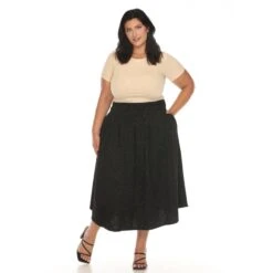 Plus Size Flared Tweed Skirt with Shimmering Silver Thread