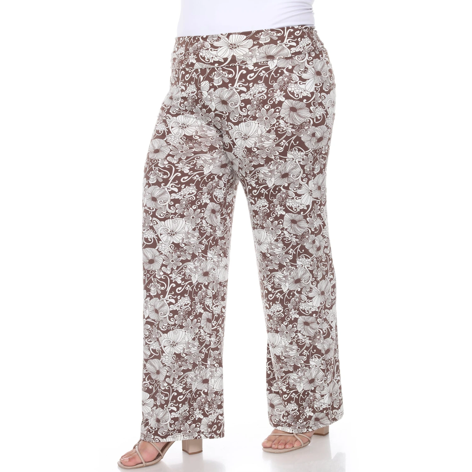Plus Size Floral Paisley Wide Leg Palazzo Pants with Fold-Over Waist 3 Plus Size Floral Paisley Wide Leg Palazzo Pants with Fold-Over Waist - Image 3