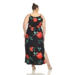 Plus Size Floral Strap Maxi Dress with Pockets and Side Slit -Dressbarn Store floral strap maxi dress plus 200909