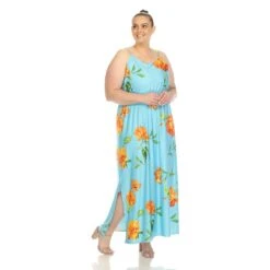 Plus Size Floral Strap Maxi Dress with Pockets and Side Slit -Dressbarn Store floral strap maxi dress plus 215442