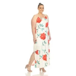 Plus Size Floral Strap Maxi Dress with Pockets and Side Slit -Dressbarn Store floral strap maxi dress plus 381829