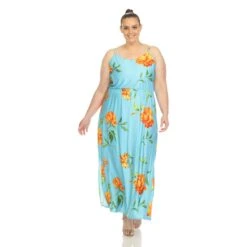 Plus Size Floral Strap Maxi Dress with Pockets and Side Slit -Dressbarn Store floral strap maxi dress plus 468883