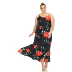 Plus Size Floral Strap Maxi Dress with Pockets and Side Slit -Dressbarn Store floral strap maxi dress plus 499326