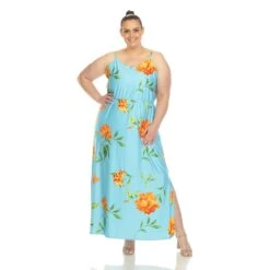 Plus Size Floral Strap Maxi Dress with Pockets and Side Slit -Dressbarn Store floral strap maxi dress plus 596611