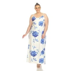 Plus Size Floral Strap Maxi Dress with Pockets and Side Slit