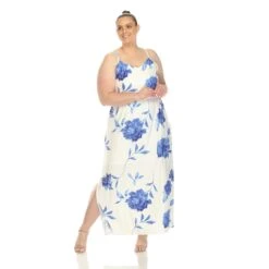 Plus Size Floral Strap Maxi Dress with Pockets and Side Slit -Dressbarn Store floral strap maxi dress plus 707773
