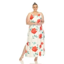 Plus Size Floral Strap Maxi Dress with Pockets and Side Slit -Dressbarn Store floral strap maxi dress plus 801583