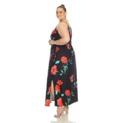 Plus Size Floral Strap Maxi Dress with Pockets and Side Slit -Dressbarn Store floral strap maxi dress plus 840973
