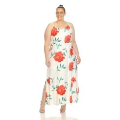 Plus Size Floral Strap Maxi Dress with Pockets and Side Slit -Dressbarn Store floral strap maxi dress plus 846283