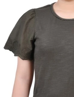 Women's Flutter Eyelet Sleeve Pullover Top with Lace Neckline 6 Women's Flutter Eyelet Sleeve Pullover Top with Lace Neckline -Dressbarn Store forest night short flutter eyelet sleeve pullover 212834