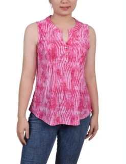 Petite Fuschia Swirlbreeze Sleeveless Jacquard Y Neck Top