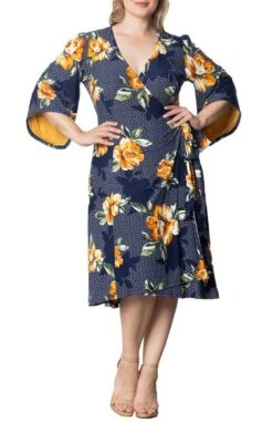 Plus Size Wrap Dress with Contrast Sleeves - Elegant Gemini A-Line Design -Dressbarn Store gemini wrap dress plus 172755