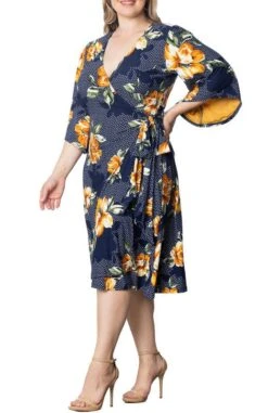 Plus Size Wrap Dress with Contrast Sleeves - Elegant Gemini A-Line Design -Dressbarn Store gemini wrap dress plus 197651
