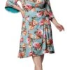 Plus Size Wrap Dress with Contrast Sleeves - Elegant Gemini A-Line Design