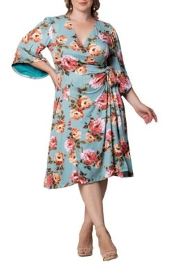 Plus Size Wrap Dress with Contrast Sleeves - Elegant Gemini A-Line Design