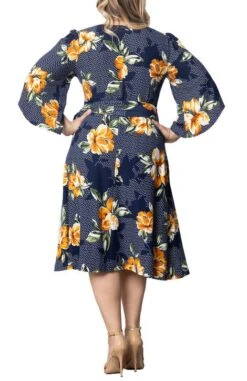 Plus Size Wrap Dress with Contrast Sleeves - Elegant Gemini A-Line Design -Dressbarn Store gemini wrap dress plus 358620