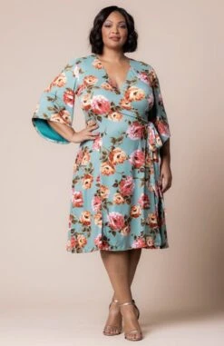 Plus Size Wrap Dress with Contrast Sleeves - Elegant Gemini A-Line Design -Dressbarn Store gemini wrap dress plus 644888