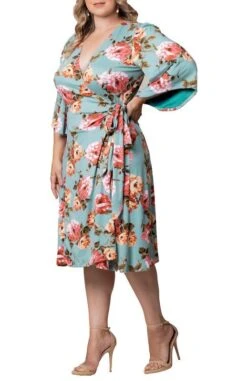 Plus Size Wrap Dress with Contrast Sleeves - Elegant Gemini A-Line Design -Dressbarn Store gemini wrap dress plus 790796