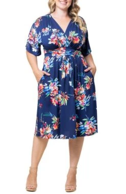 Plus Size A-Line Midi Dress with Pockets and Surplice Bodice