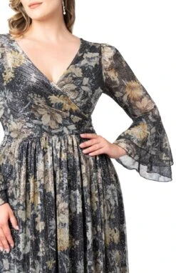 Plus Size Metallic Gold Long Sleeve Evening Gown with Pockets 7 Plus Size Metallic Gold Long Sleeve Evening Gown with Pockets -Dressbarn Store gilded glamour long sleeve evening gown plus 147911