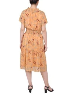 Gold Disty Floral Short Sleeve Smocked Waist Dress 6 Gold Disty Floral Short Sleeve Smocked Waist Dress -Dressbarn Store gold disty floral short sleeve smocked waist dress 706428