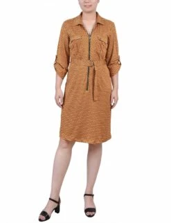 Golden Black Lil Elle Belted Roll Tab Zip Front Shirtdress - Petite