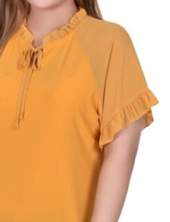 Plus Size Golden Glow Crepe Knit Top with Ruffled Chiffon Sleeves -Dressbarn Store golden glow short ruffled sleeve crepe knit top with chiffon sleeves plus 655854