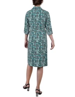 Green Diatribe Petite 3/4 Roll Tab Sleeve Belted Shirtdress 6 Green Diatribe Petite 3/4 Roll Tab Sleeve Belted Shirtdress -Dressbarn Store green diatribe 34 roll tab sleeve belted shirtdress petite 614521