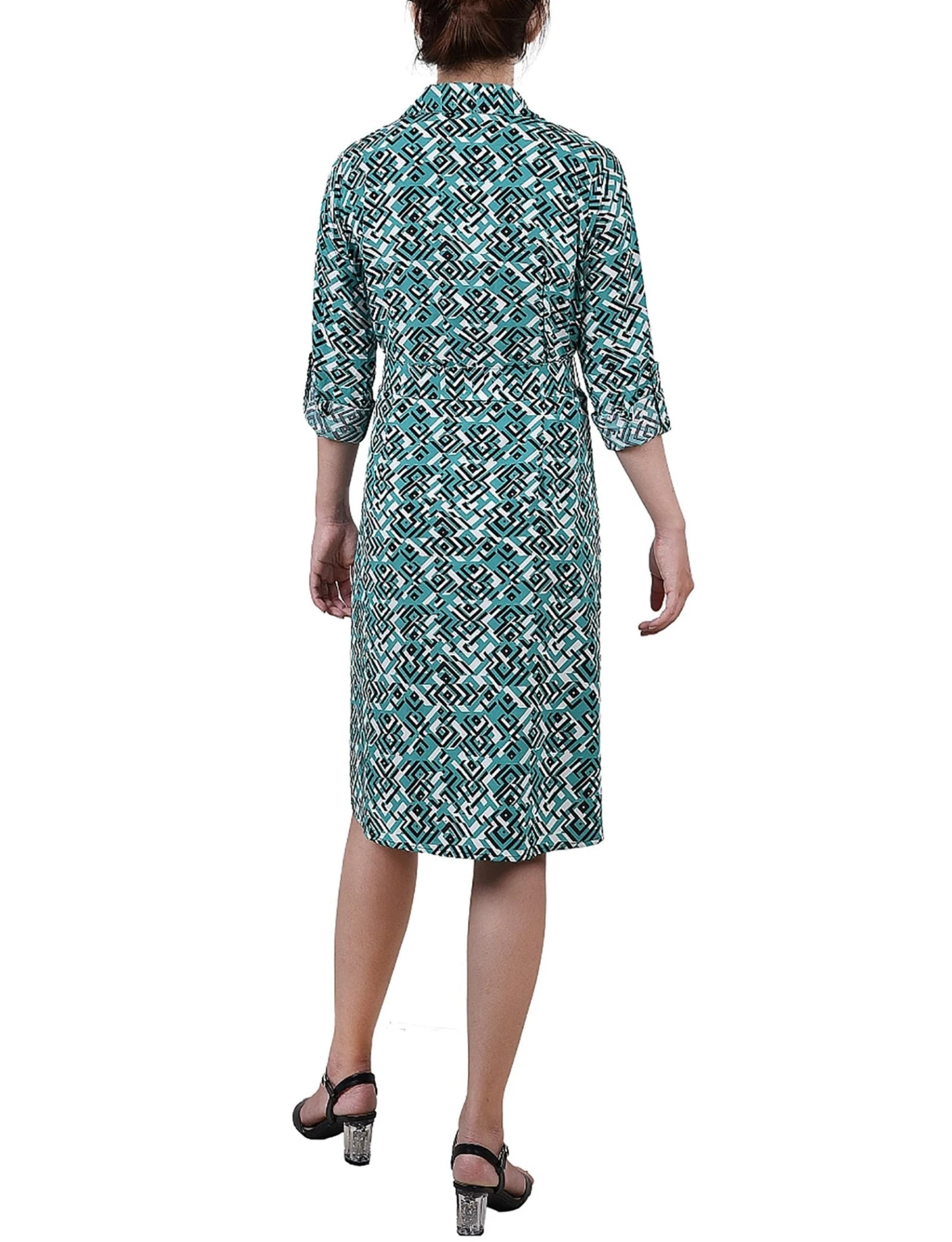 Green Diatribe Petite 3/4 Roll Tab Sleeve Belted Shirtdress 3 Green Diatribe Petite 3/4 Roll Tab Sleeve Belted Shirtdress - Image 3