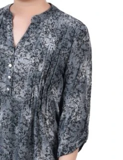 Petite Grey Floral Y-Neck Top with Adjustable Roll Tab Sleeves 6 Petite Grey Floral Y-Neck Top with Adjustable Roll Tab Sleeves -Dressbarn Store grey floral 34 sleeve roll tab y neck top petite 199883