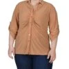 Women's Plus Size Iced Coffee Rouched Front Roll Tab Blouse