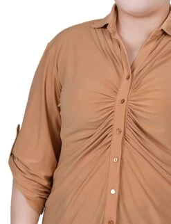 Women's Plus Size Iced Coffee Rouched Front Roll Tab Blouse -Dressbarn Store iced coffee 34 roll tab rouched front top plus 980148