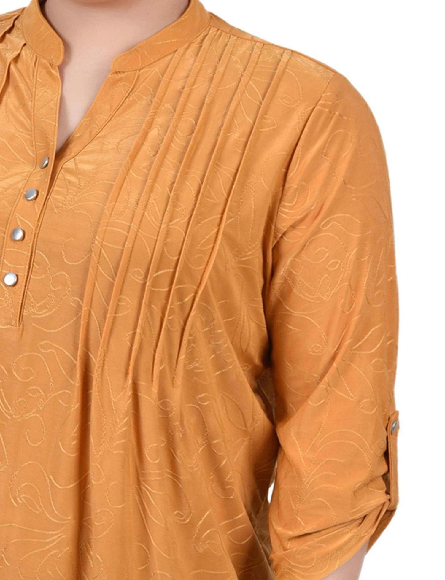 Women's Plus Size Inca Gold 3/4 Roll Tab Pullover - Zip Front Top 3 Women's Plus Size Inca Gold 3/4 Roll Tab Pullover - Zip Front Top - Image 3