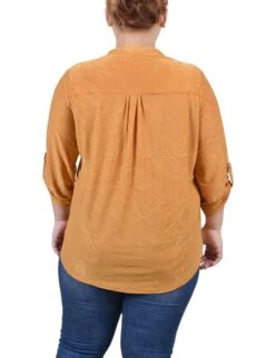 Women's Plus Size Inca Gold 3/4 Roll Tab Pullover - Zip Front Top 7 Women's Plus Size Inca Gold 3/4 Roll Tab Pullover - Zip Front Top -Dressbarn Store inca gold 34 roll tab pullover top plus 870201