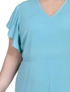 Plus Size Flutter Sleeve Knit Crepe Dress with Flounce Hem -Dressbarn Store jade flutter sleeve dress with flounced hem plus 318769