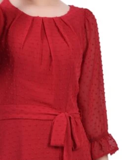 Elegant Jester Red 3/4 Sleeve Pearl Detail Swiss Dot Dress -Dressbarn Store jester red 34 length pearl detail dress 504014