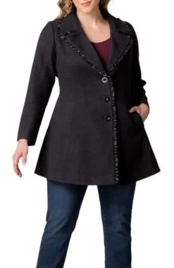 Plus Size Juliette Satin Trim Flare Coat with Princess Seams 8 Plus Size Juliette Satin Trim Flare Coat with Princess Seams -Dressbarn Store juliette satin trim coat plus 158959
