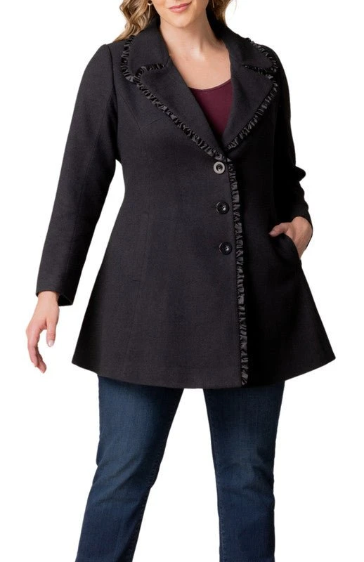 Plus Size Juliette Satin Trim Flare Coat with Princess Seams 3 Plus Size Juliette Satin Trim Flare Coat with Princess Seams - Image 3