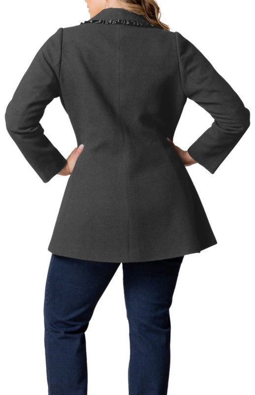 Plus Size Juliette Satin Trim Flare Coat with Princess Seams 5 Plus Size Juliette Satin Trim Flare Coat with Princess Seams - Image 5