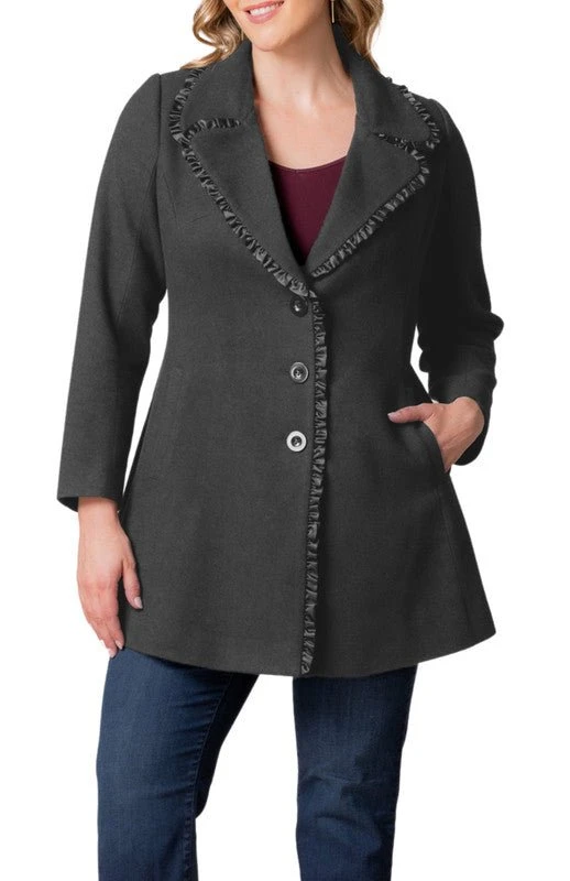 Plus Size Juliette Satin Trim Flare Coat with Princess Seams 6 Plus Size Juliette Satin Trim Flare Coat with Princess Seams - Image 6