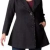 Plus Size Juliette Satin Trim Flare Coat with Princess Seams