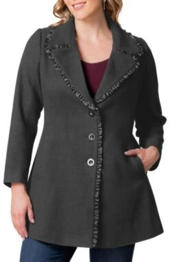 Plus Size Juliette Satin Trim Flare Coat with Princess Seams 9 Plus Size Juliette Satin Trim Flare Coat with Princess Seams -Dressbarn Store juliette satin trim coat plus 888864