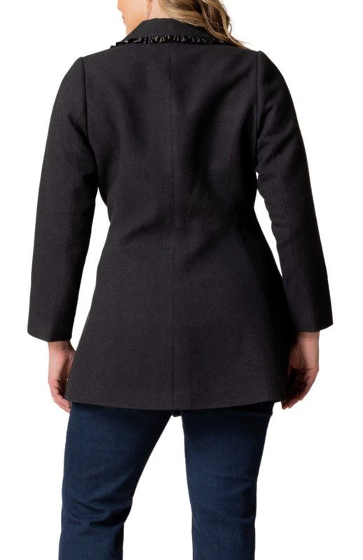 Plus Size Juliette Satin Trim Flare Coat with Princess Seams 2 Plus Size Juliette Satin Trim Flare Coat with Princess Seams - Image 2