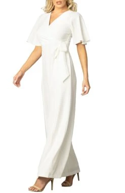 White Crepe Wide-Leg Jumpsuit with Elegant Flutter Sleeves 7 White Crepe Wide-Leg Jumpsuit with Elegant Flutter Sleeves -Dressbarn Store karina crepe jumpsuit 315523