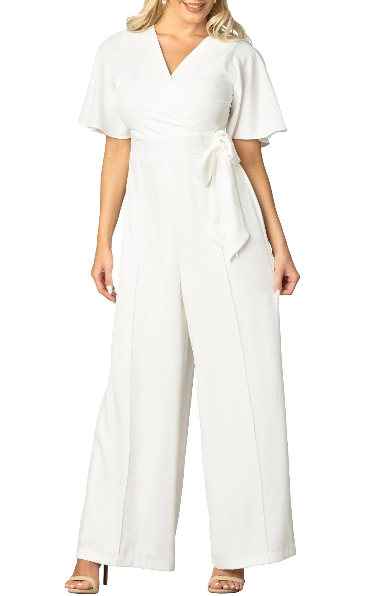 White Crepe Wide-Leg Jumpsuit with Elegant Flutter Sleeves 1 White Crepe Wide-Leg Jumpsuit with Elegant Flutter Sleeves
