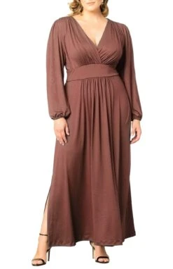 Plus Size Long Sleeve Maxi Dress - Elegant Empire Waist A-Line Gown -Dressbarn Store kelsey long sleeve maxi dress plus 379663