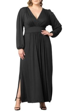 Plus Size Long Sleeve Maxi Dress - Elegant Empire Waist A-Line Gown
