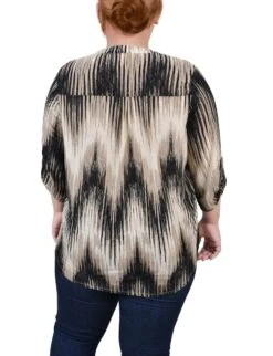 Plus Size Khaki Chevron 3/4 Sleeve Roll Tab Y-Neck Top 7 Plus Size Khaki Chevron 3/4 Sleeve Roll Tab Y-Neck Top -Dressbarn Store khaki chervon 34 sleeve roll tab y neck top plus 482116