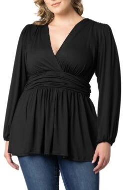 Plus Size Long Sleeve Peplum Tunic Top with Surplice Neckline 16 Plus Size Long Sleeve Peplum Tunic Top with Surplice Neckline -Dressbarn Store leah long sleeve tunic top plus 292488